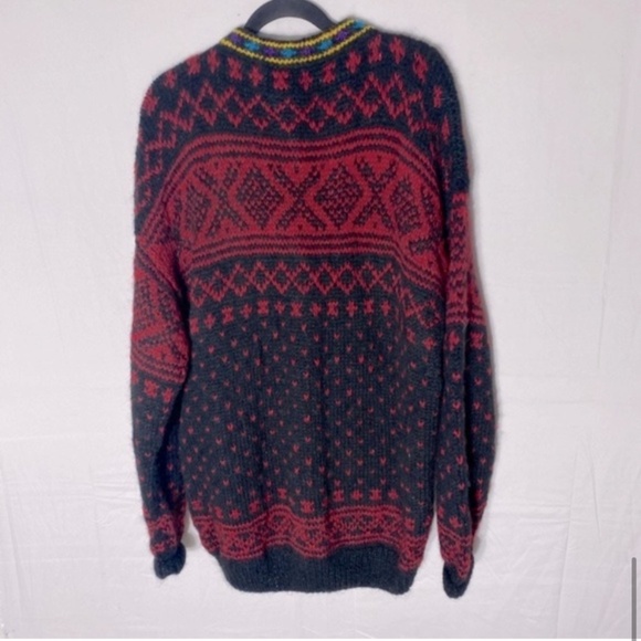 Vintage Namaste Woolens Handmade Wool Jacquard Knit Crew Neck Button Cardigan XL - Picture 12 of 13